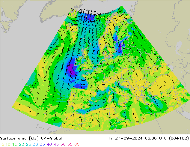 Wind 10 m UK-Global vr 27.09.2024 06 UTC