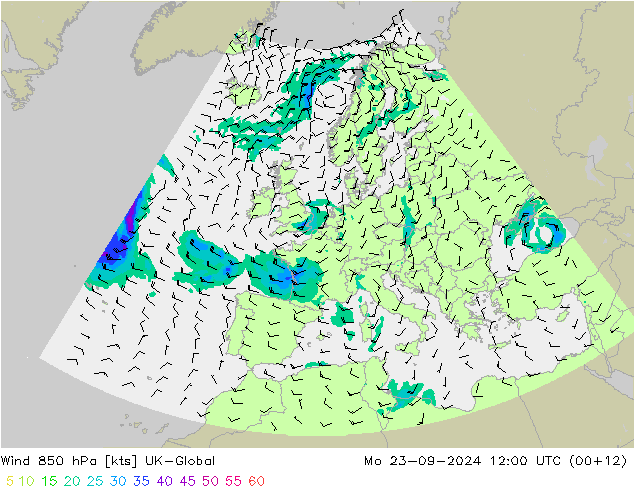 Wind 850 hPa UK-Global Mo 23.09.2024 12 UTC