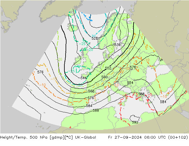 Height/Temp. 500 hPa UK-Global ven 27.09.2024 06 UTC