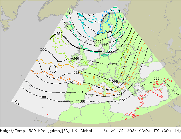 Height/Temp. 500 hPa UK-Global So 29.09.2024 00 UTC