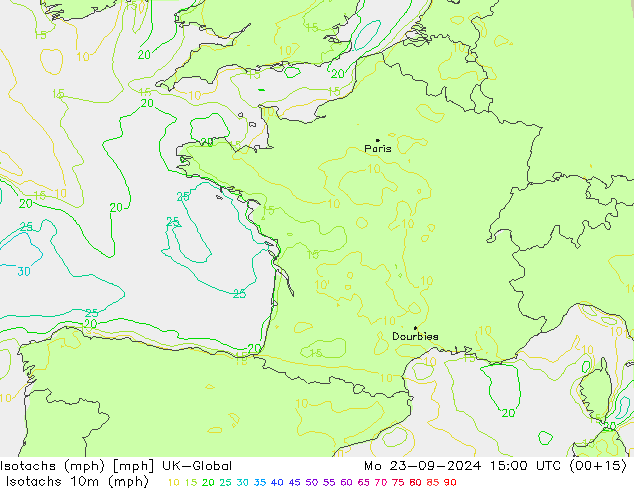 Isotachs (mph) UK-Global Mo 23.09.2024 15 UTC