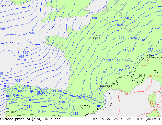 pressão do solo UK-Global Qua 25.09.2024 12 UTC