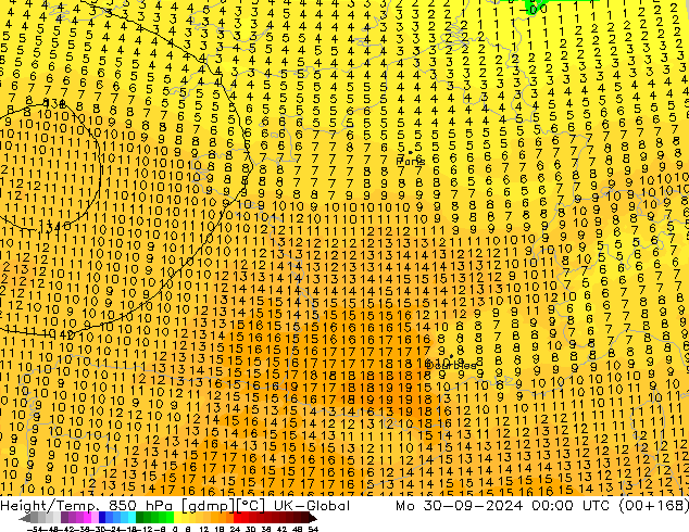 Height/Temp. 850 гПа UK-Global пн 30.09.2024 00 UTC