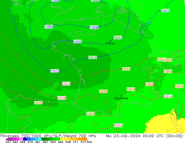 Espesor 700-1000 hPa UK-Global lun 23.09.2024 00 UTC