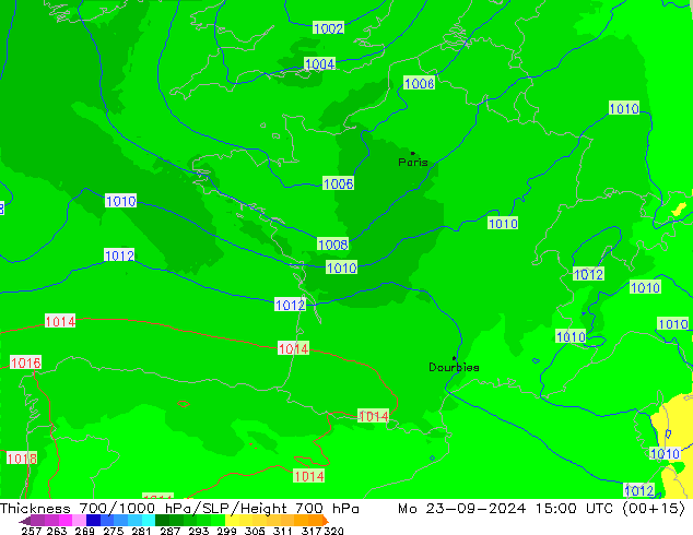 Espesor 700-1000 hPa UK-Global lun 23.09.2024 15 UTC