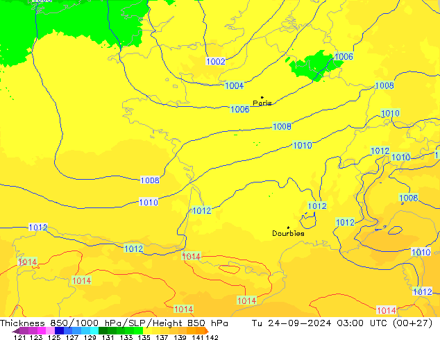 Thck 850-1000 hPa UK-Global mar 24.09.2024 03 UTC