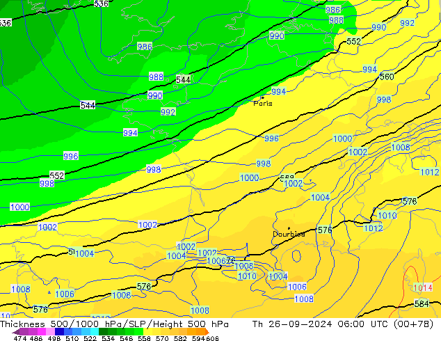 Schichtdicke 500-1000 hPa UK-Global Do 26.09.2024 06 UTC