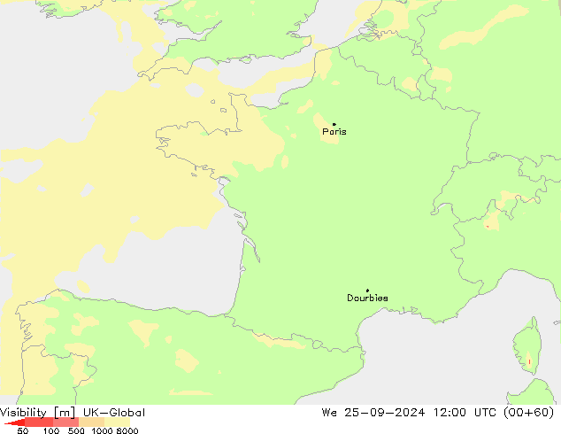 Dohlednost UK-Global St 25.09.2024 12 UTC