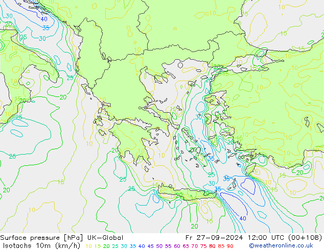 Isotachs (kph) UK-Global Fr 27.09.2024 12 UTC