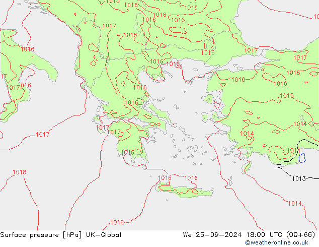 pressão do solo UK-Global Qua 25.09.2024 18 UTC