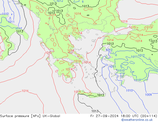 Surface pressure UK-Global Fr 27.09.2024 18 UTC