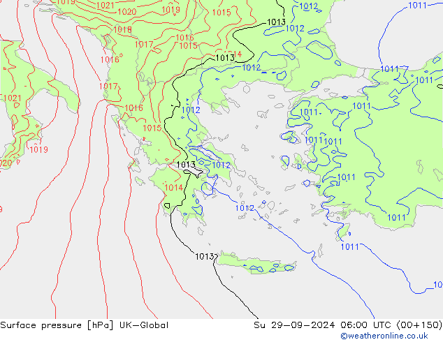 Surface pressure UK-Global Su 29.09.2024 06 UTC