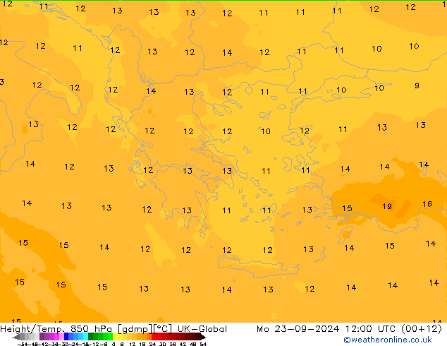 Height/Temp. 850 hPa UK-Global Mo 23.09.2024 12 UTC
