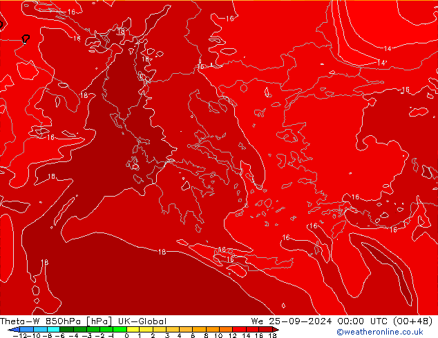 Theta-W 850hPa UK-Global We 25.09.2024 00 UTC