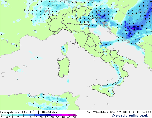 Précipitation (12h) UK-Global dim 29.09.2024 00 UTC