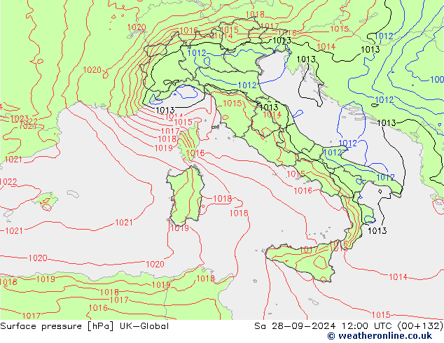 Presión superficial UK-Global sáb 28.09.2024 12 UTC