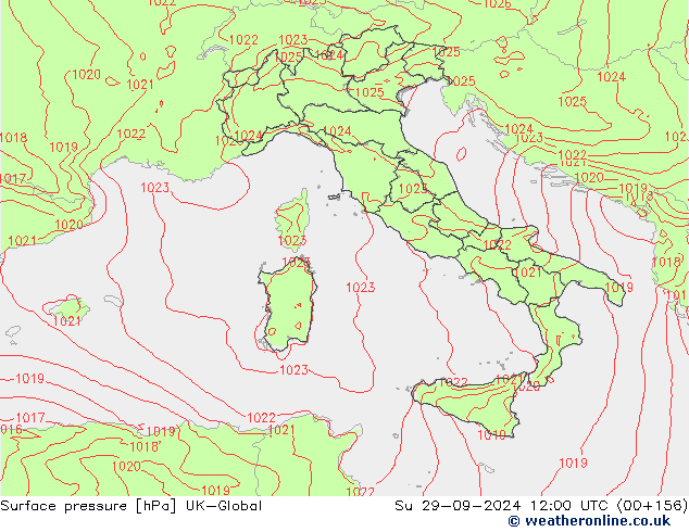 Surface pressure UK-Global Su 29.09.2024 12 UTC