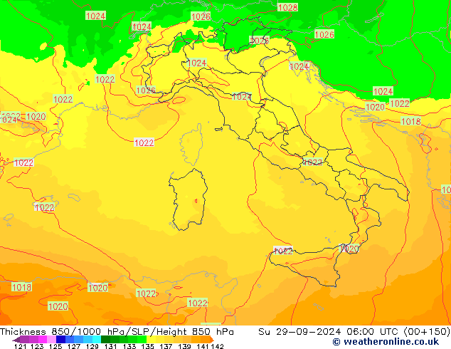 Schichtdicke 850-1000 hPa UK-Global So 29.09.2024 06 UTC