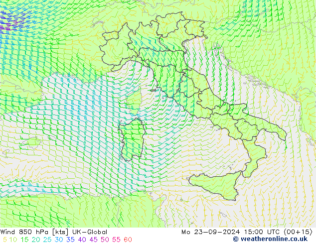 Wind 850 hPa UK-Global Mo 23.09.2024 15 UTC