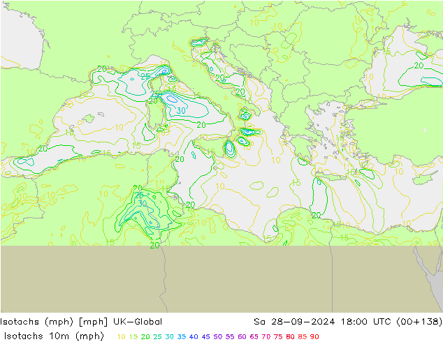 Izotacha (mph) UK-Global so. 28.09.2024 18 UTC