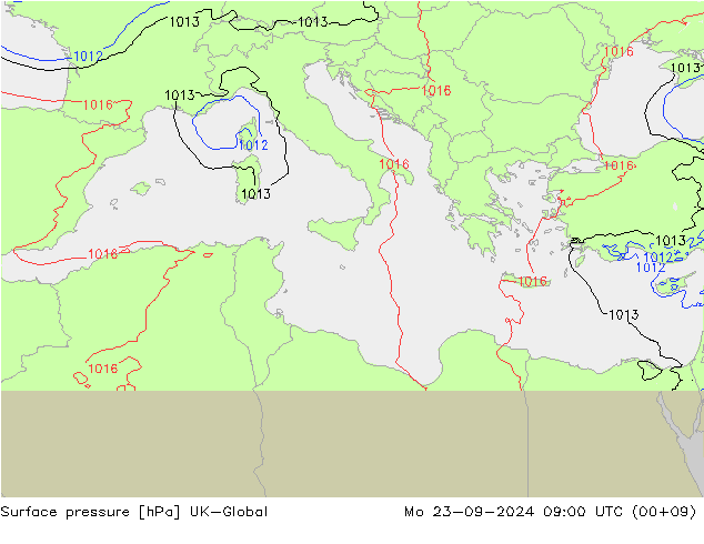 Atmosférický tlak UK-Global Po 23.09.2024 09 UTC