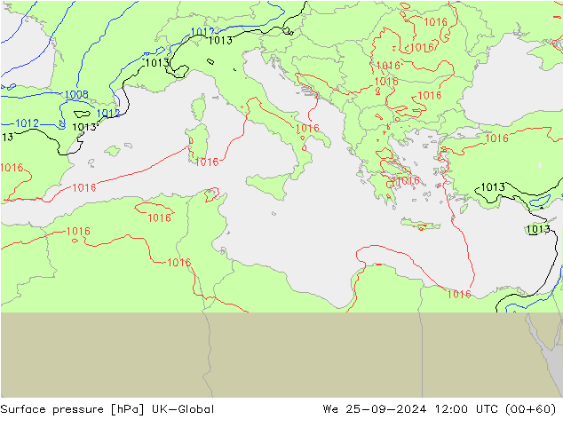 Surface pressure UK-Global We 25.09.2024 12 UTC