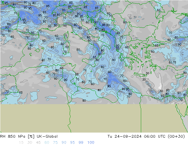 RH 850 hPa UK-Global Di 24.09.2024 06 UTC