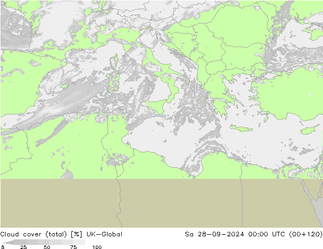 Bewolking (Totaal) UK-Global za 28.09.2024 00 UTC