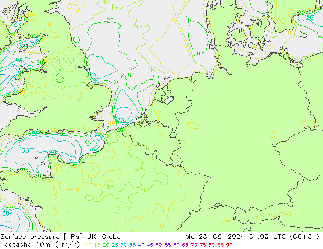 Eşrüzgar Hızları (km/sa) UK-Global Pzt 23.09.2024 01 UTC