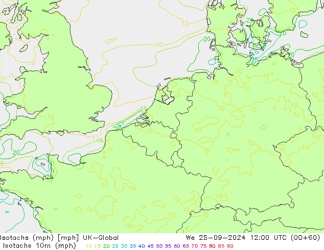 Isotachs (mph) UK-Global We 25.09.2024 12 UTC