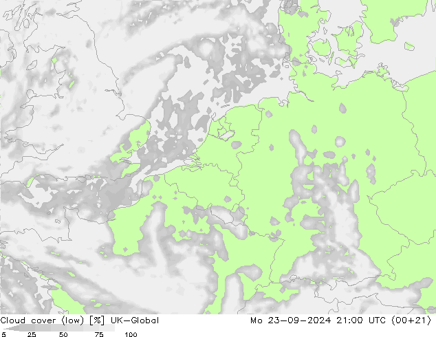 Bewolking (Laag) UK-Global ma 23.09.2024 21 UTC