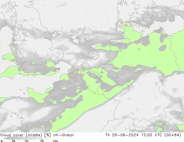 Cloud cover (middle) UK-Global Th 26.09.2024 12 UTC