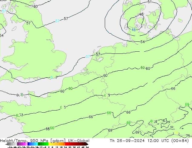 Height/Temp. 950 hPa UK-Global Th 26.09.2024 12 UTC