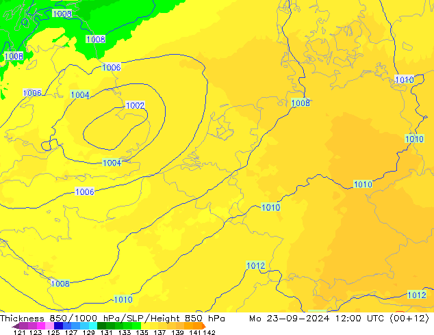 850-1000 hPa Kalınlığı UK-Global Pzt 23.09.2024 12 UTC