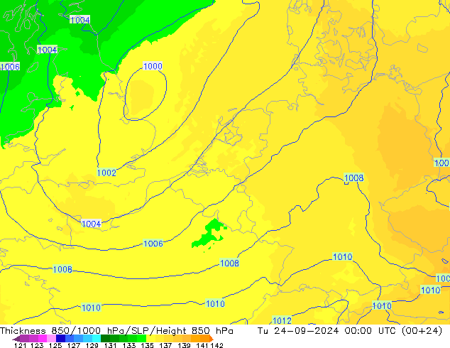 Schichtdicke 850-1000 hPa UK-Global Di 24.09.2024 00 UTC