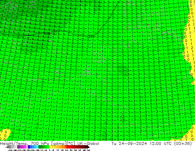 Yükseklik/Sıc. 700 hPa UK-Global Sa 24.09.2024 12 UTC