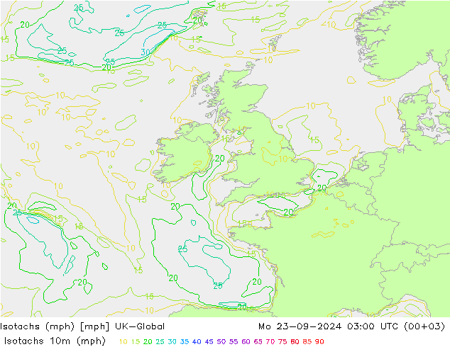 Isotachs (mph) UK-Global Mo 23.09.2024 03 UTC