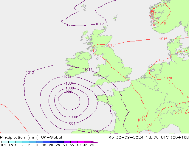 Precipitation UK-Global Mo 30.09.2024 00 UTC