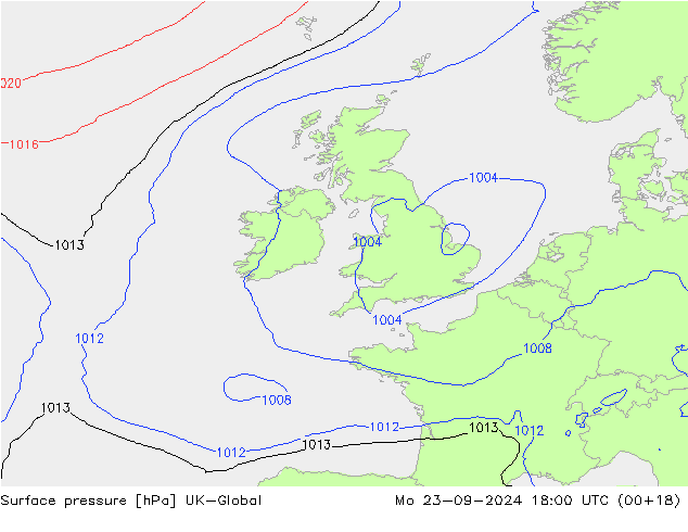 Atmosférický tlak UK-Global Po 23.09.2024 18 UTC