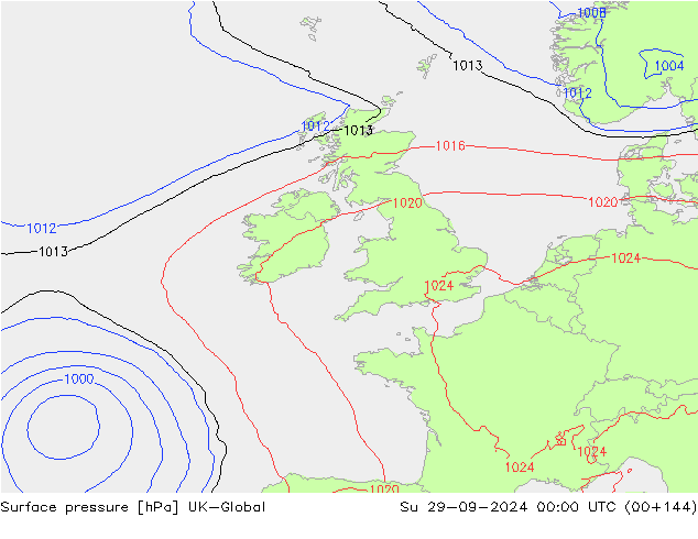 Pressione al suolo UK-Global dom 29.09.2024 00 UTC