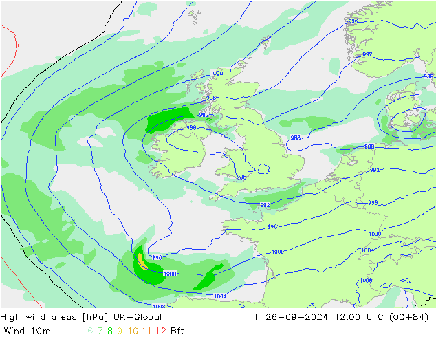 High wind areas UK-Global чт 26.09.2024 12 UTC