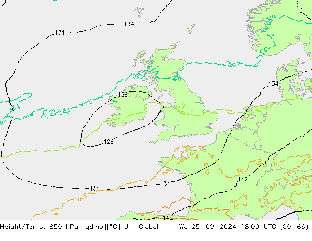 Height/Temp. 850 hPa UK-Global We 25.09.2024 18 UTC