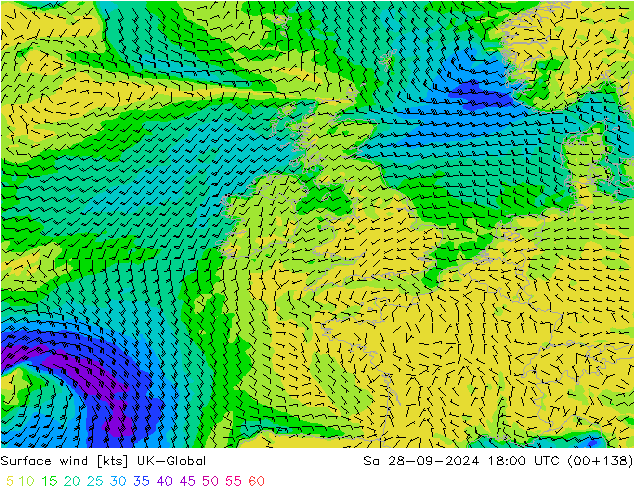 Vento 10 m UK-Global sab 28.09.2024 18 UTC