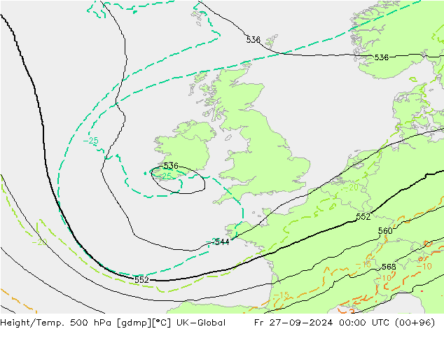 Height/Temp. 500 hPa UK-Global Fr 27.09.2024 00 UTC