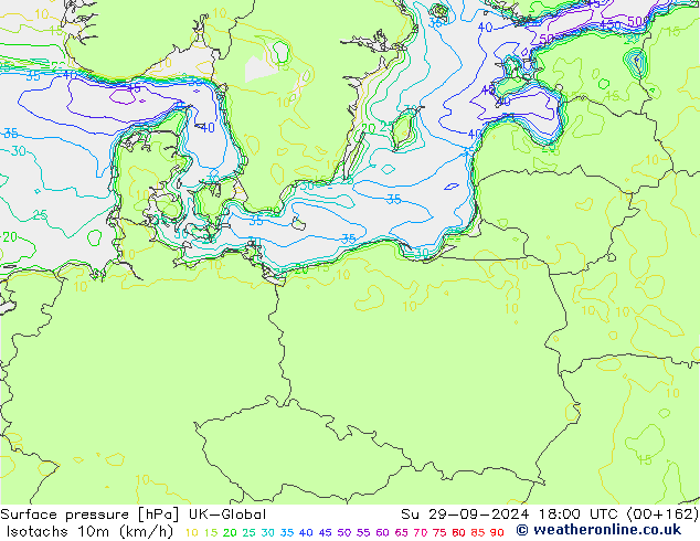 Isotachs (kph) UK-Global dim 29.09.2024 18 UTC