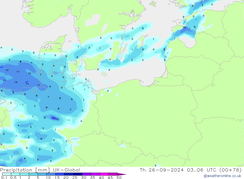 Precipitation UK-Global Th 26.09.2024 06 UTC