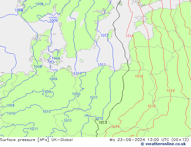 Surface pressure UK-Global Mo 23.09.2024 12 UTC