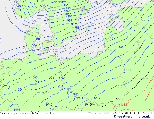 Surface pressure UK-Global We 25.09.2024 15 UTC