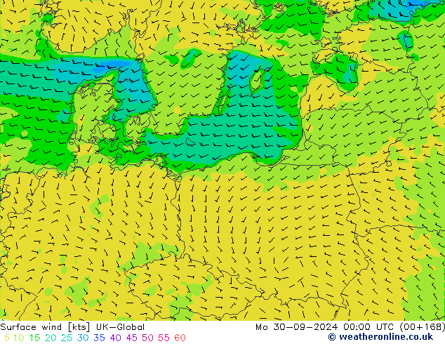 Surface wind UK-Global Mo 30.09.2024 00 UTC