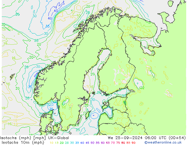 Isotachs (mph) UK-Global We 25.09.2024 06 UTC